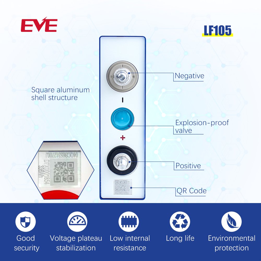 EVE LF105 3C 3.2V Lifepo4 battery lithium ion cellule akku 48V 51.2V 100Ah Solar Batterie System Energy storage bank Scooter