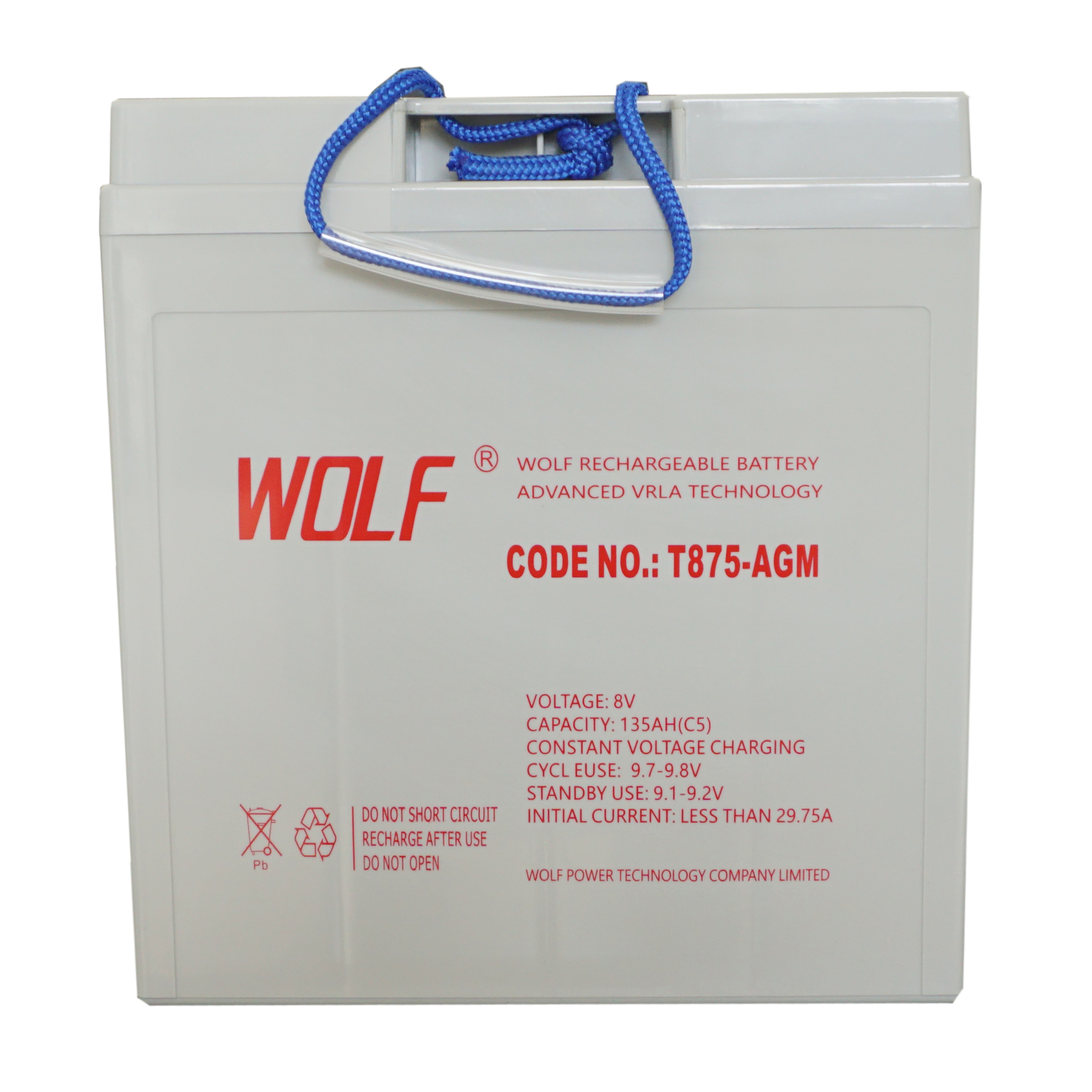T875 8v 170ah agm deep cycle maintenance free golf cart lead acid battery
