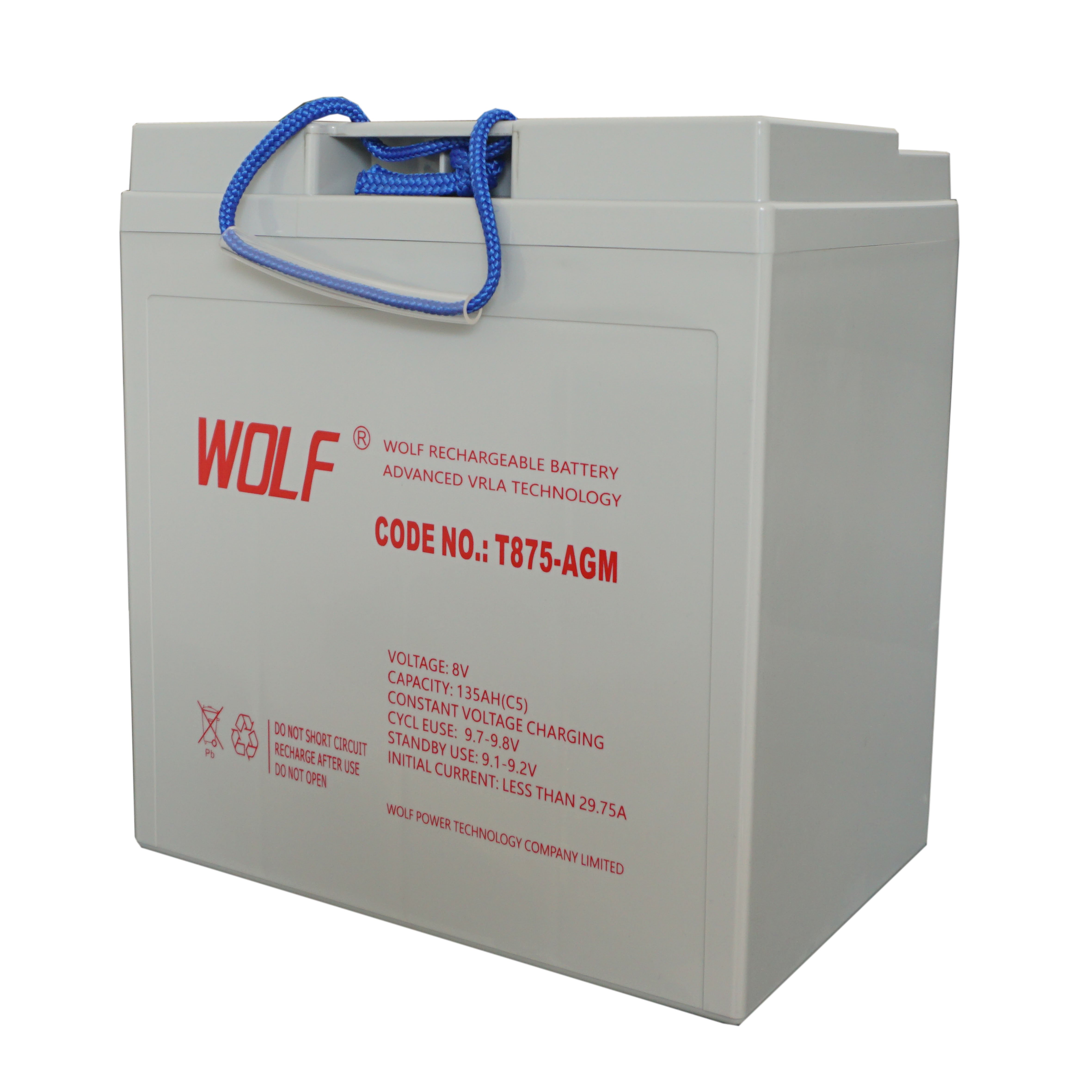 T875 8v 170ah agm deep cycle maintenance free golf cart lead acid battery