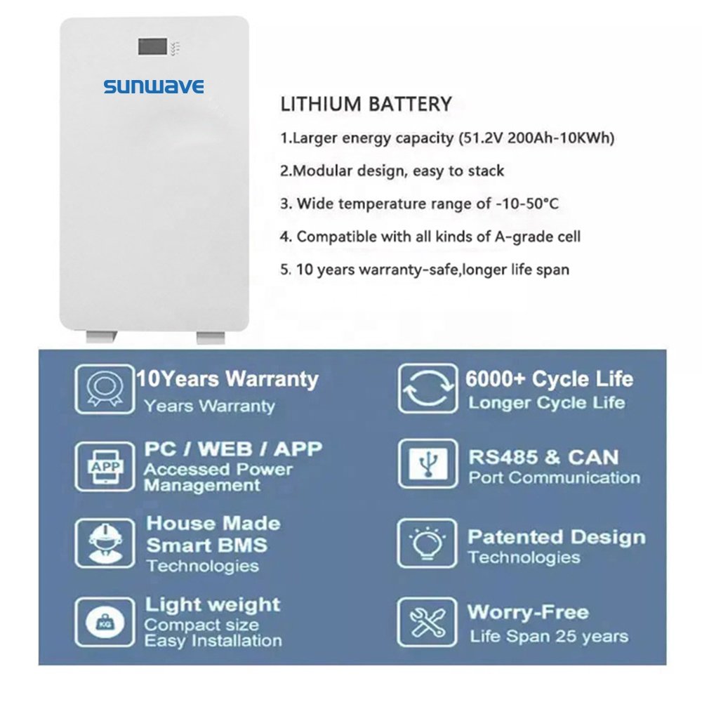 5kWh 10kWh 15kWh Wall Mounted Power Battery 48v Lifepo4 200ah Lithium Ion Batteries For Hybrid Solar Storage System