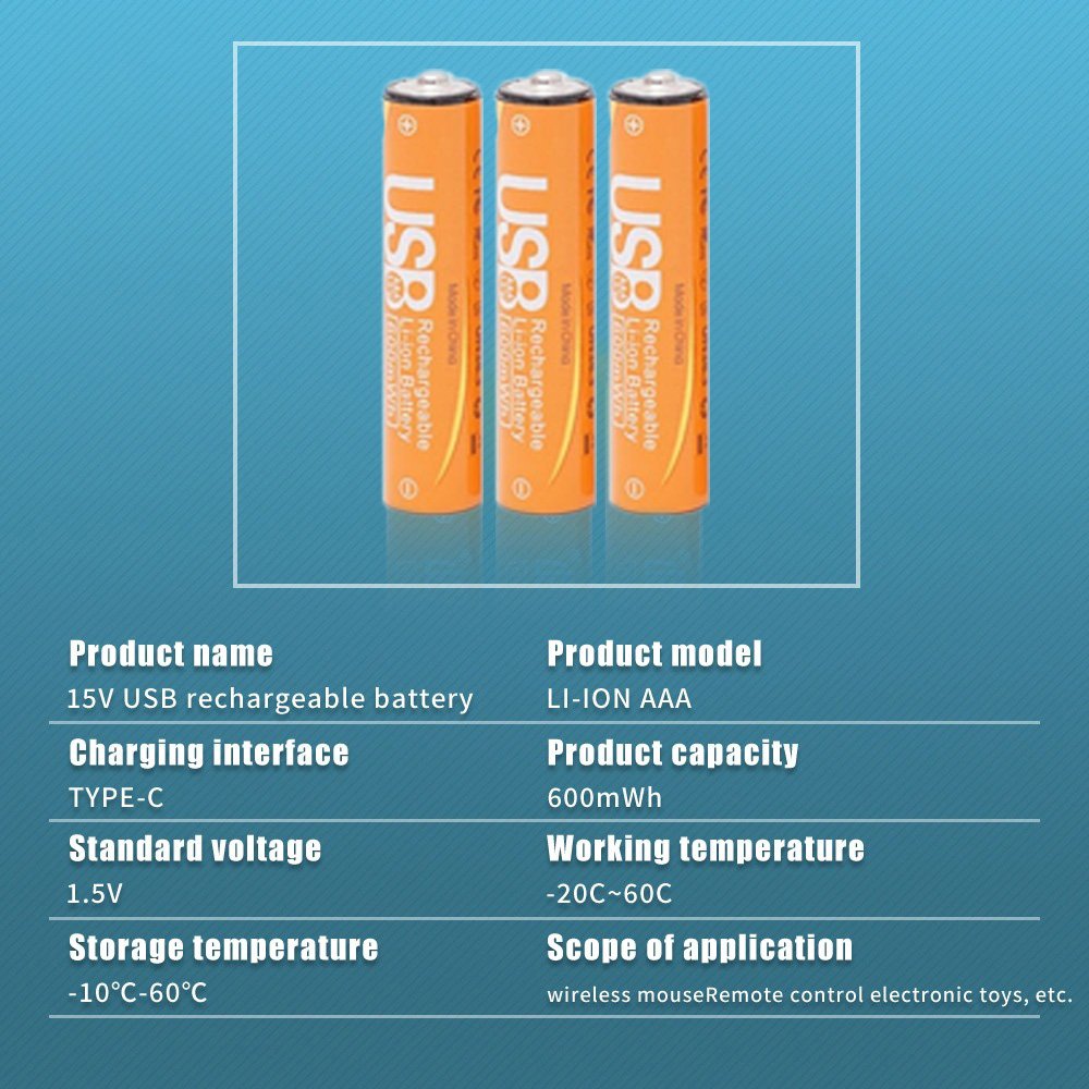 Type C Lithium Battery For Razor AAA Rechargeable USB Batteries Fast Charging