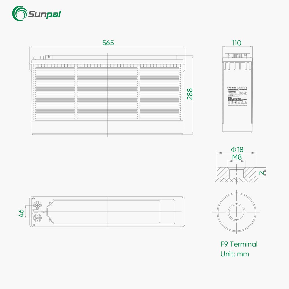 Sunpal Front Terminal Solar Gel Battery 12V 50Ah 100Ah 150Ah 200Ah Deep Cycle Agm Lead Acid Batteries
