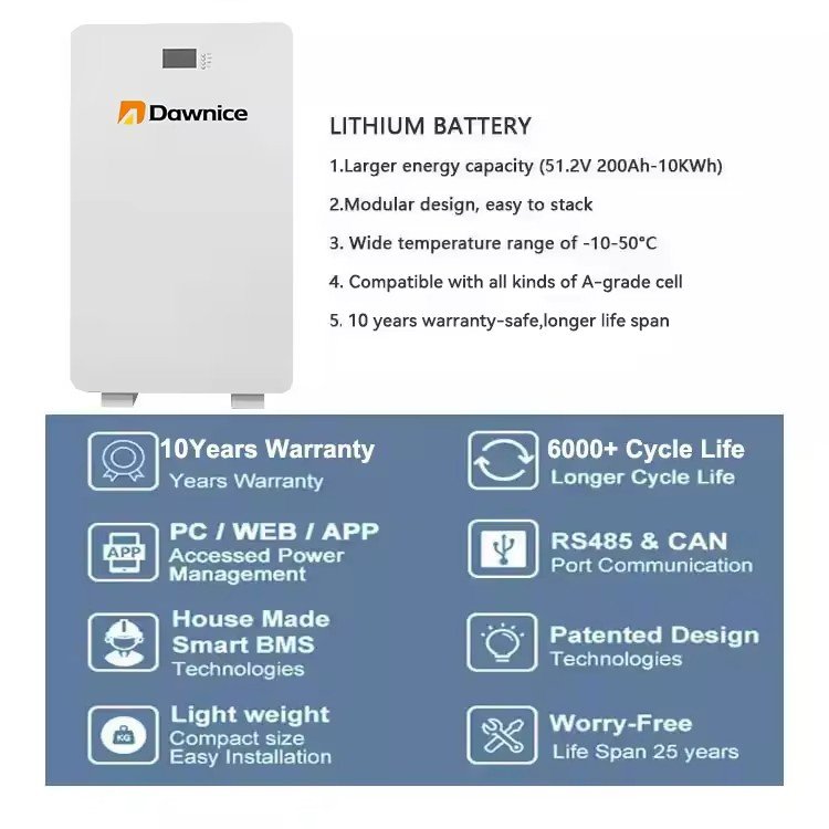 New Energy Solar Energy Storage System Lithium Ion Battery 51.2V Lifepo4 Battery 100Ah 200Ah 5Kwh 10Kwh Home Solar Battery