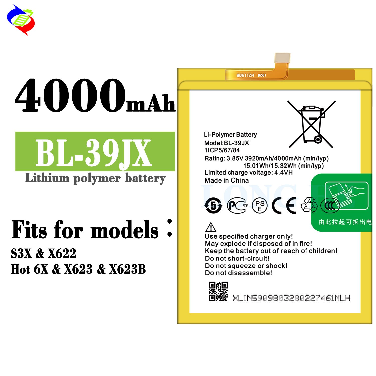 4000mAh BL-39JX Hot 6x mobile phone battery for infinix X623 battery rechargeable batteries