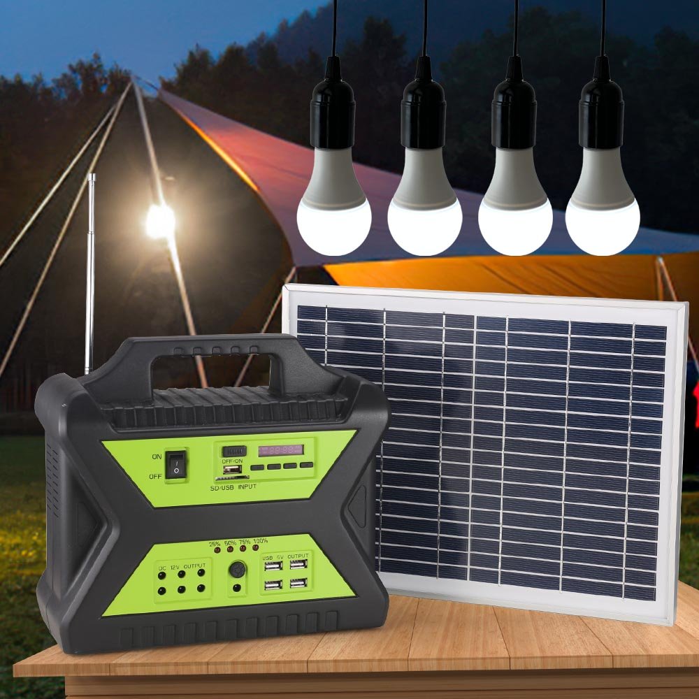 Hot Selling 30W Solar Panel Charger Outdoor Home USB Charging Port 12V DC Stereo Speaker Mini LED Solar Energy Powered Light kit