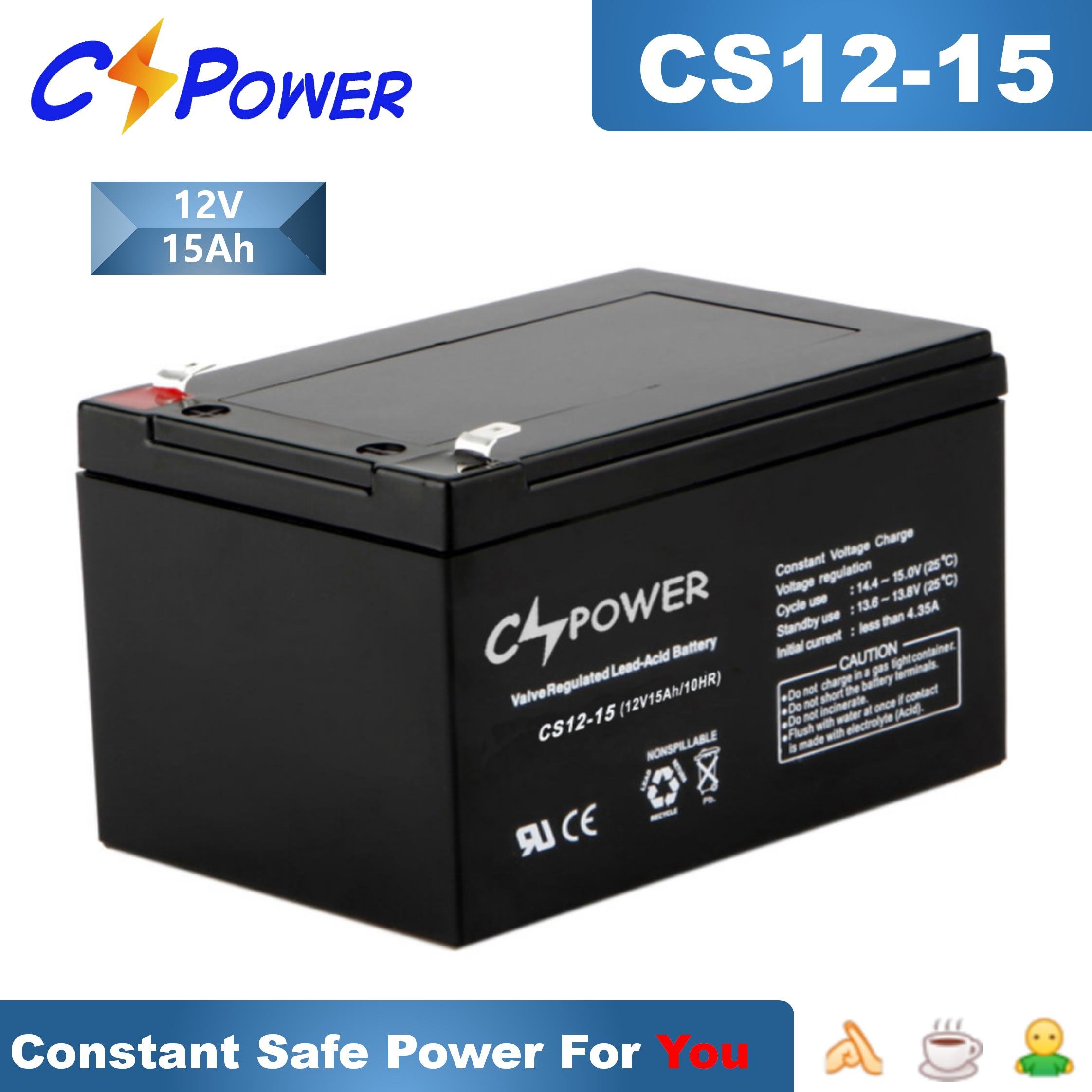 CSPower 12V 15AH UPS Sealed Lead Acid Agm Deep-Cycle Rechargeable Battery CS12-15
