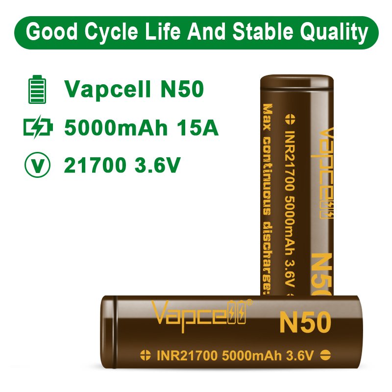 Wholesales price Vapecell N50 21700 5000mah 15A lithium ion batteries for Home Appliances