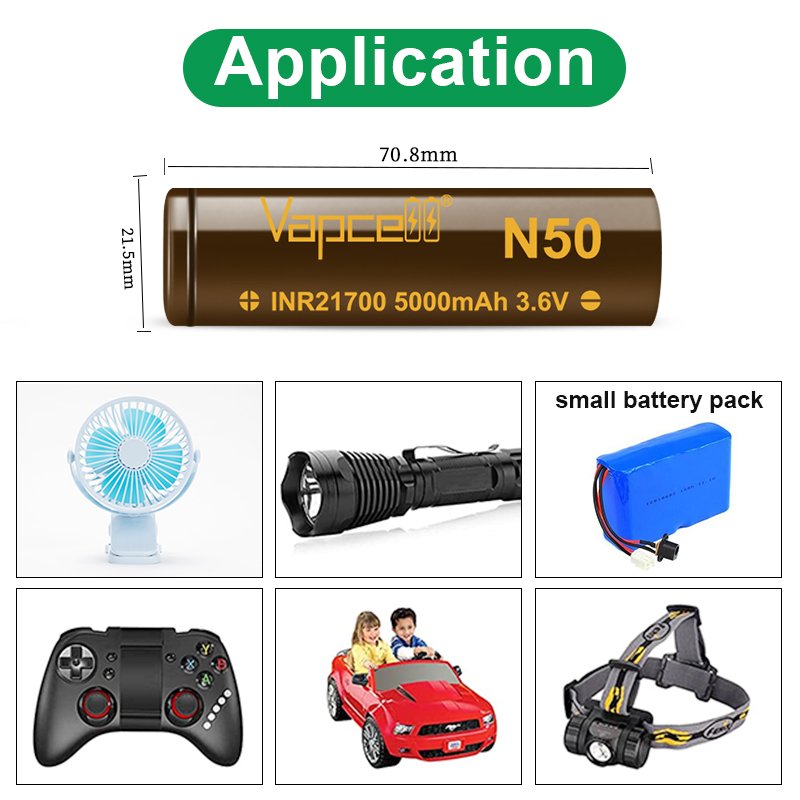Wholesales price Vapecell N50 21700 5000mah 15A lithium ion batteries for Home Appliances