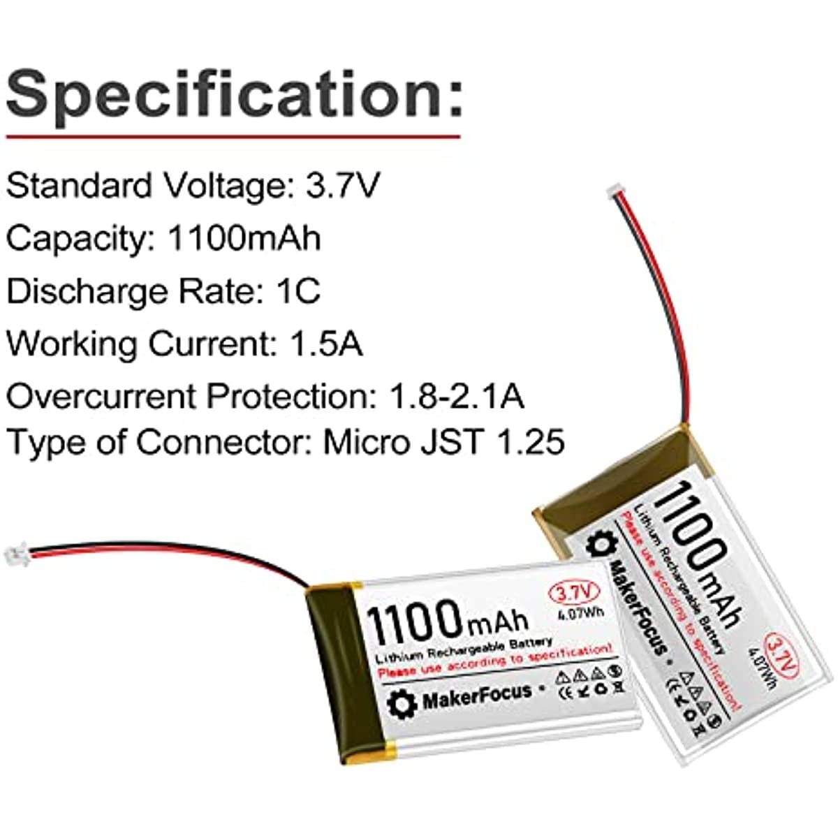3.7V 1100mAh Rechargeable Lithium Battery 1S 1C Batteries with Protection Board for Arduino Node mcu ESP32 lithium ion battery