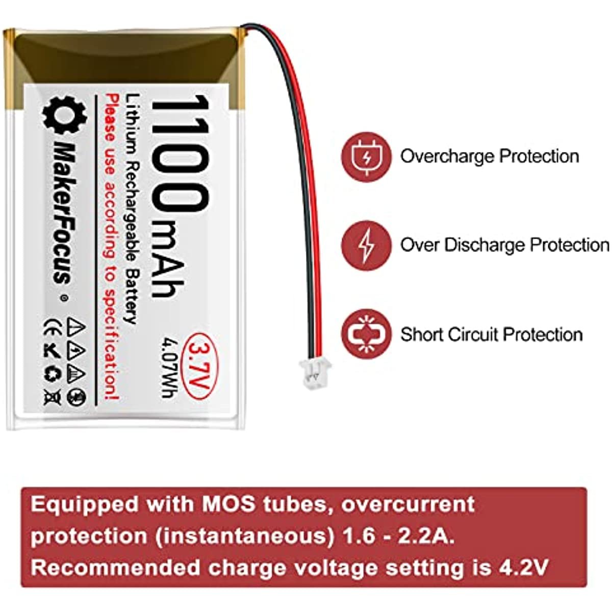 3.7V 1100mAh Rechargeable Lithium Battery 1S 1C Batteries with Protection Board for Arduino Node mcu ESP32 lithium ion battery