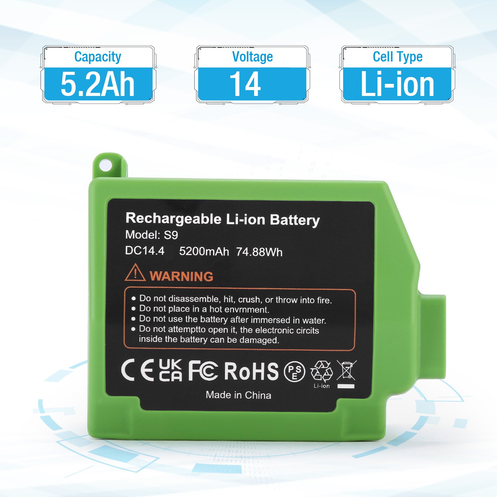 14.40Volt 5200Mah Replacement Rechargeable Power Tool Lithium Ion Battery For Irobot Vacuum Cleaner