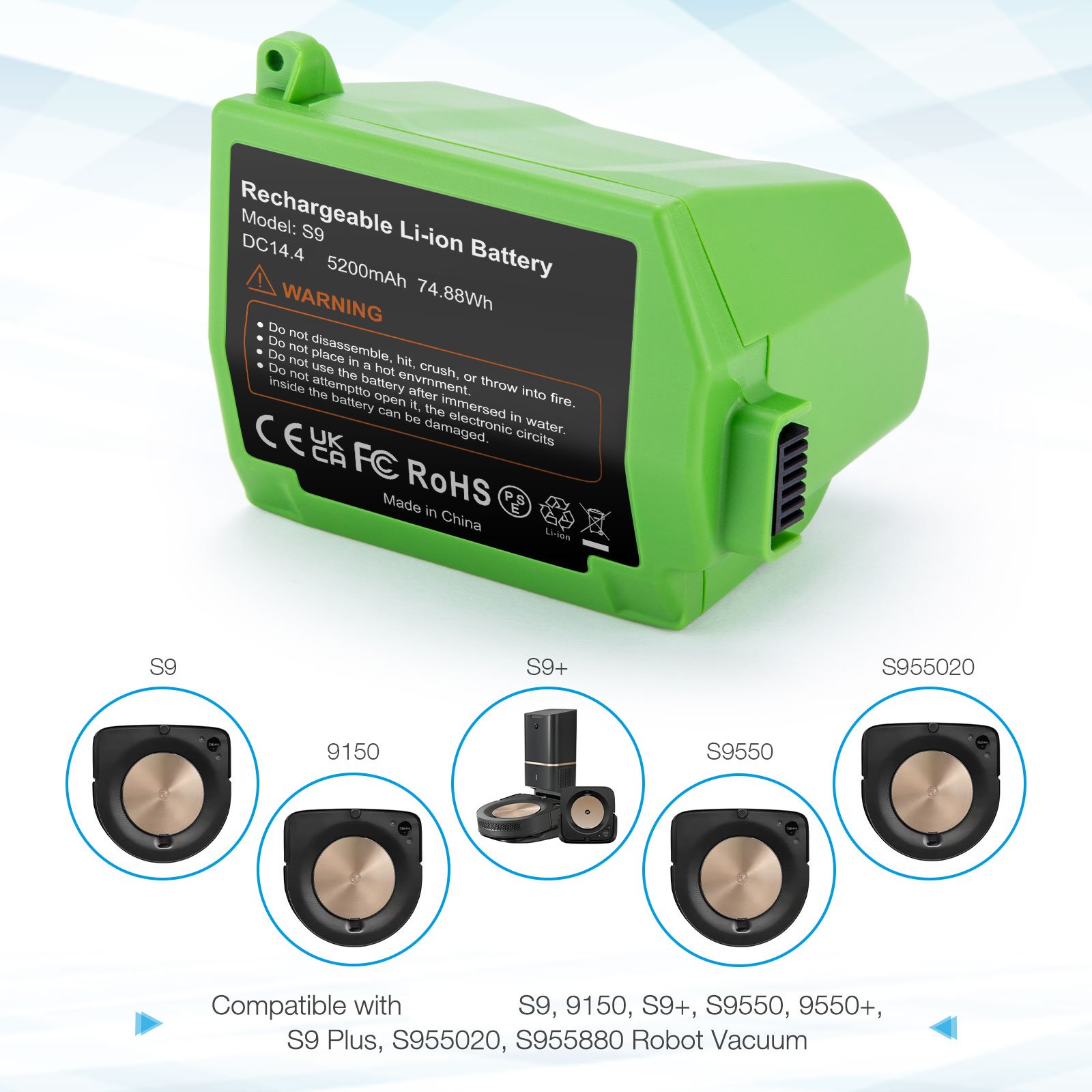 14.40Volt 5200Mah Replacement Rechargeable Power Tool Lithium Ion Battery For Irobot Vacuum Cleaner