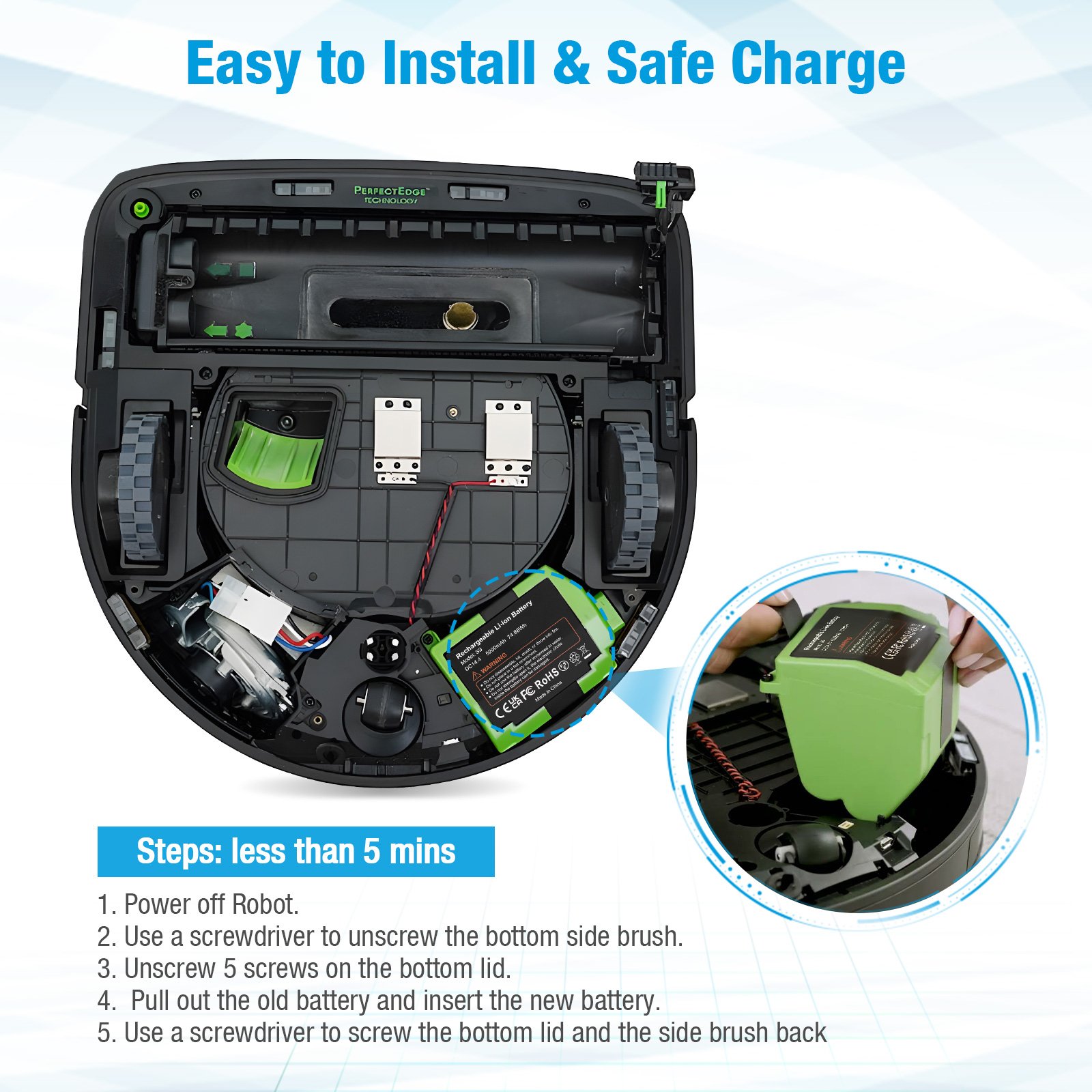 14.40Volt 5200Mah Replacement Rechargeable Power Tool Lithium Ion Battery For Irobot Vacuum Cleaner