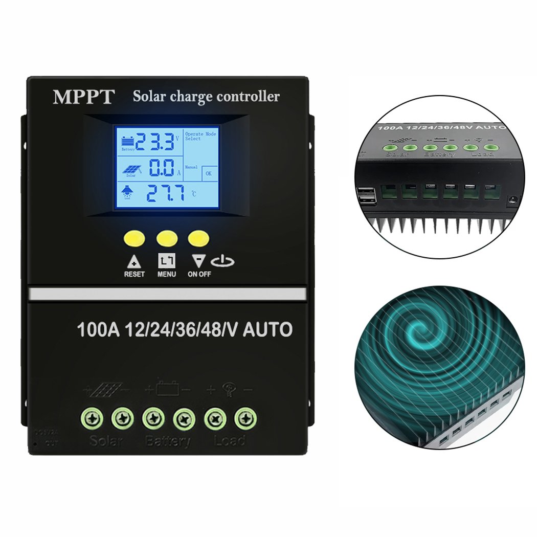 100A MPPT Solar Charge Controller 12V 24V 36V 48V LCD Display PV Panel Battery Intelligent Regulator for Lead-acid/Lithium