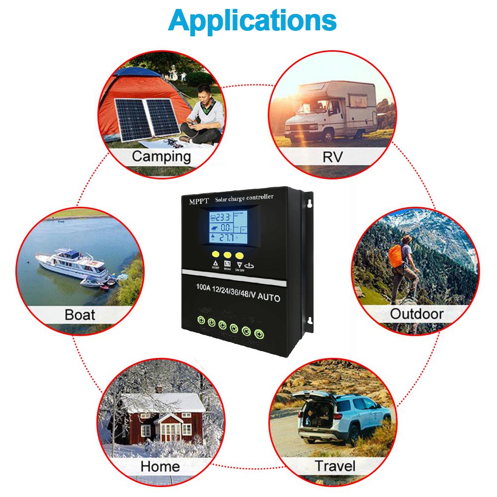 100A MPPT Solar Charge Controller 12V 24V 36V 48V LCD Display PV Panel Battery Intelligent Regulator for Lead-acid/Lithium