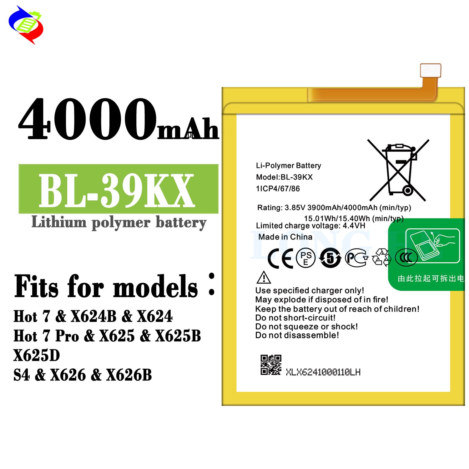4000mAh BL-39KX Hot7 Pro X624 x625 mobile phone battery for infinix hot7 battery