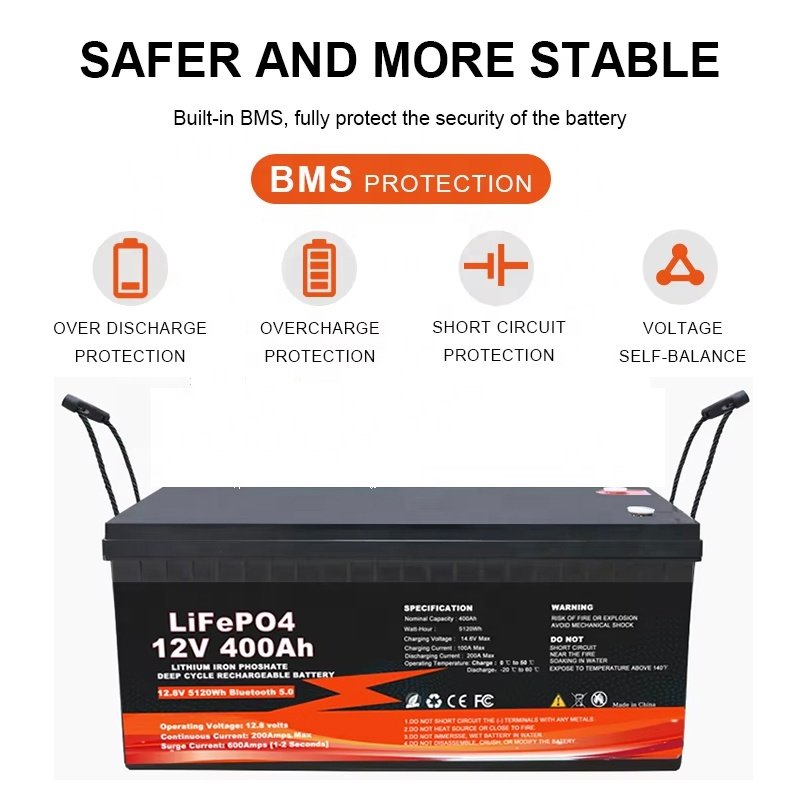 12V 400Ah Wholesale LiFePo4 Battery 12V 100Ah 300Ah 200Ah 400Ah Bluetooth IP65 Waterproof Deep Cycles Rechargeable Solar Battery