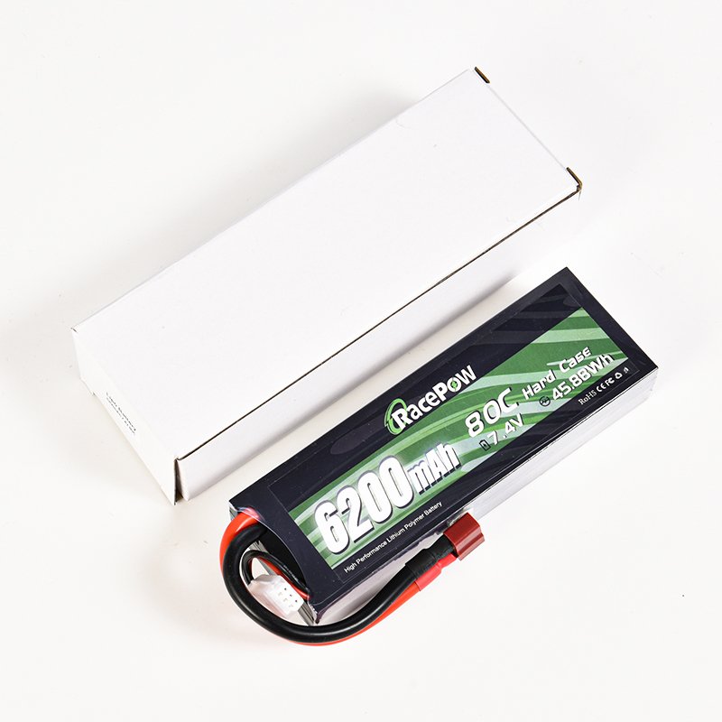 RacePow RC Car Battery Packs. 6200mAh 7.4V 80C Lipo battery With T Deans Plug Hard Case for RC Car Truck Helicopter