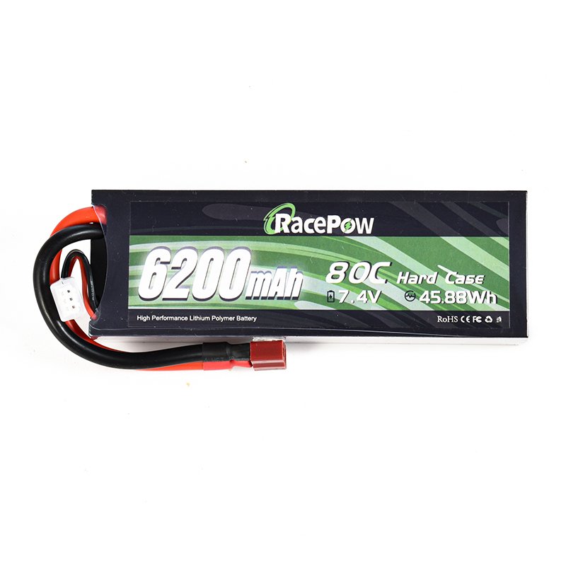 RacePow RC Car Battery Packs. 6200mAh 7.4V 80C Lipo battery With T Deans Plug Hard Case for RC Car Truck Helicopter