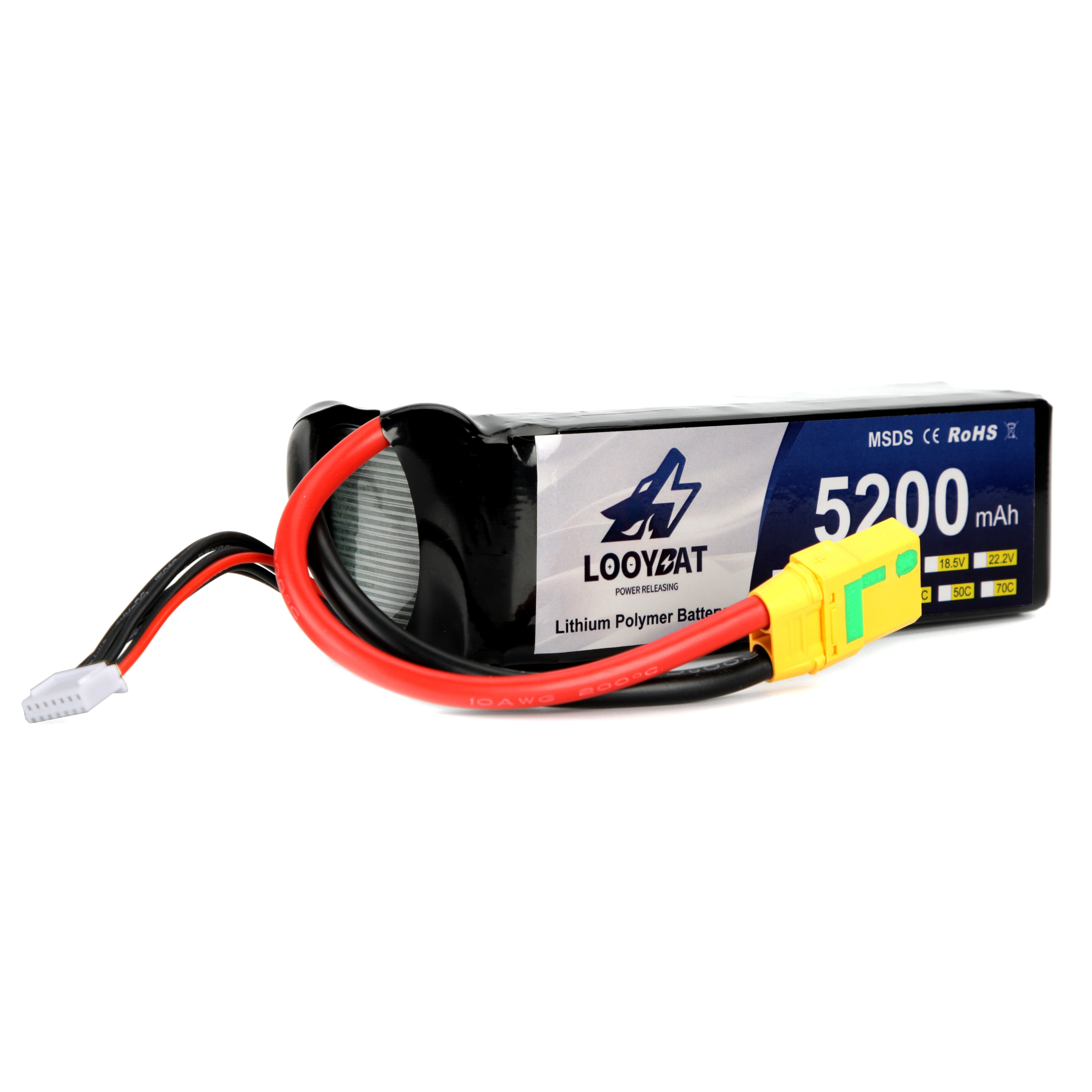 Looybat Rechargeable Li Po Battery Rc Lithium Battery LCO Batteries 22.2V 5200mah 6S 50C for Toys Support High Energy Density 1C