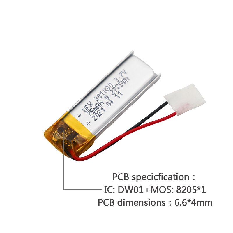 Lithium Ion Rechargeable Cell Factory Wholesale Battery Pack UFX 301030 75mAh 3.7V For Bluetooth Earphone
