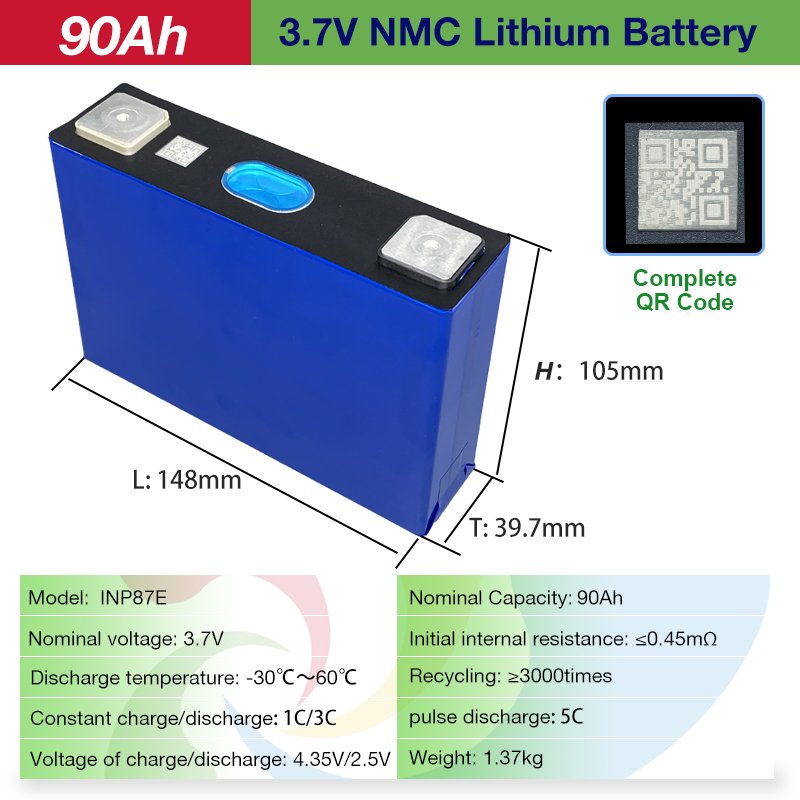 3.7V NMC 90Ah Prismatic Lithium ion Rechargeable Battery Cells New unused grade A batteries caravan yacht energy storage system