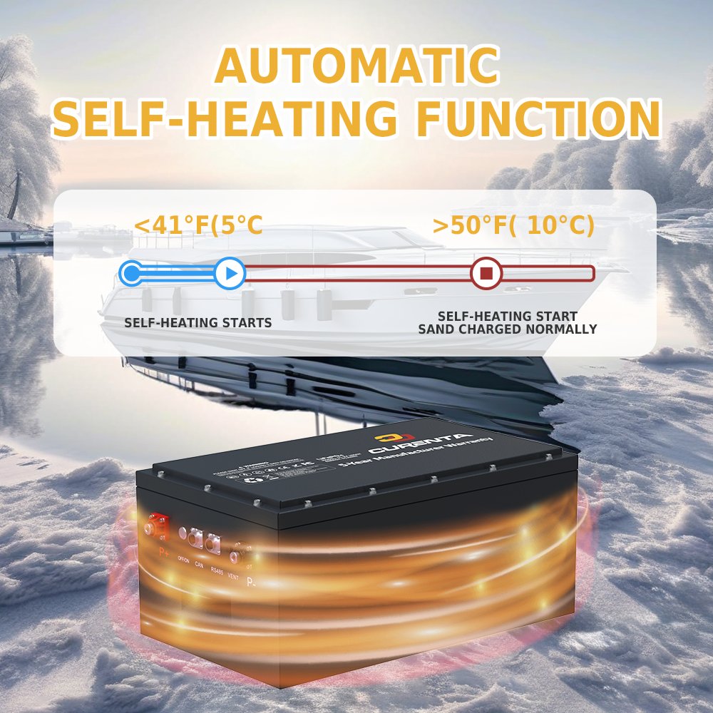 Deep Cycle LiFePO4 48V 100Ah Marine Boat Lithium Ion Batteries Waterproof Self Heating Smart BMS Solar Energy Storage Battery