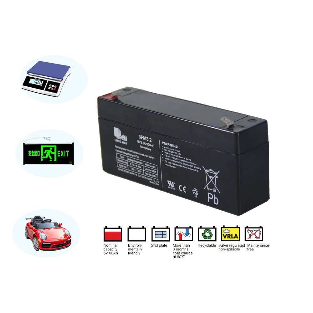 LONG WAY General Series Small Capacity 6V 3.2Ah AGM Vrla Lead-acid Batteries for UPS, Alarm System and Solar System