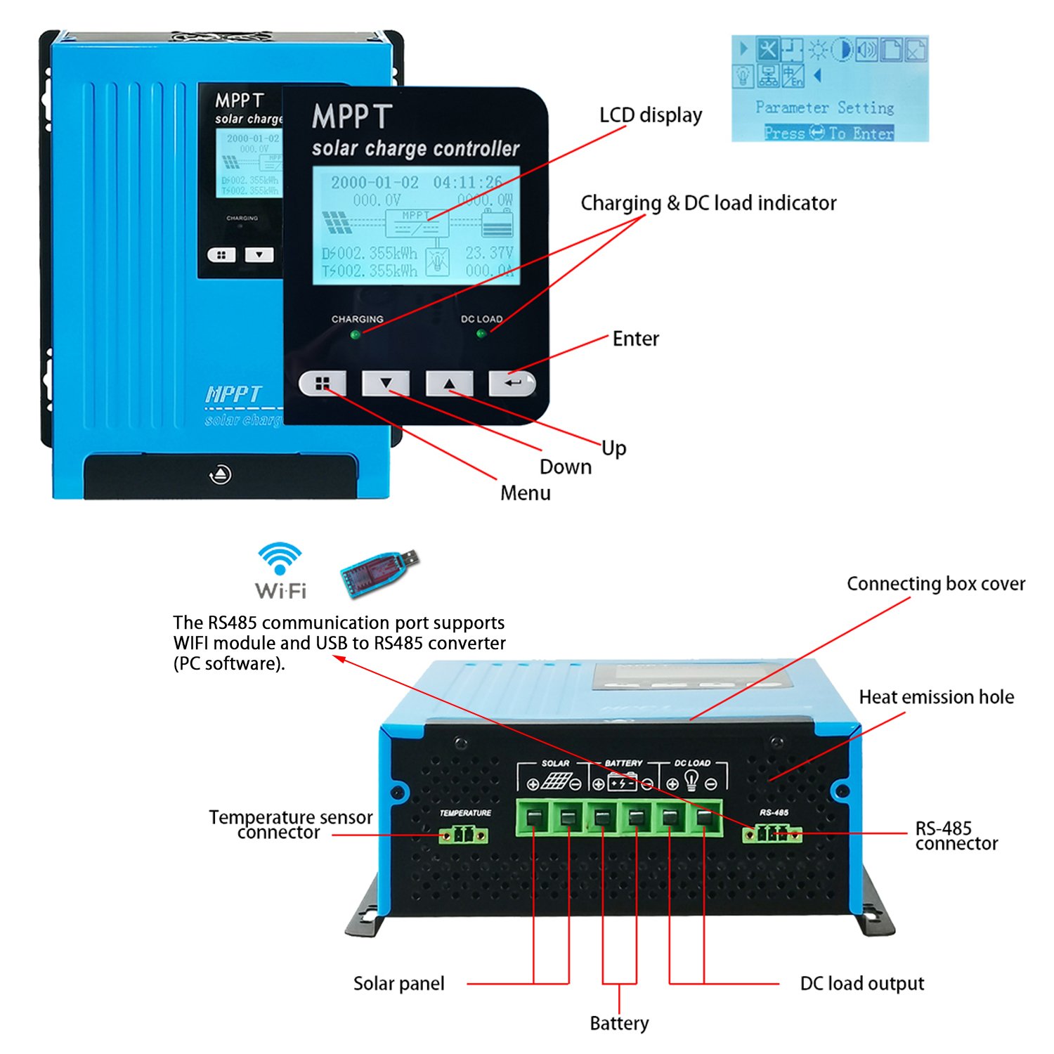 Smart 12v 24v Auto Solar Panel Charger Regulator For Lead Acid Battery 10a 20a 30a 40a 50a 60a MPPT Solar Charge Controller