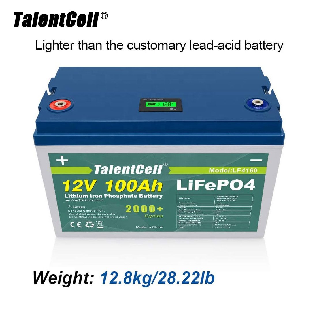TalentCell In Stock Sample 12V 100Ah Lithium Ion Battery Energy Storage For Solar Storage Deep Cycle LiFePO4 Battery