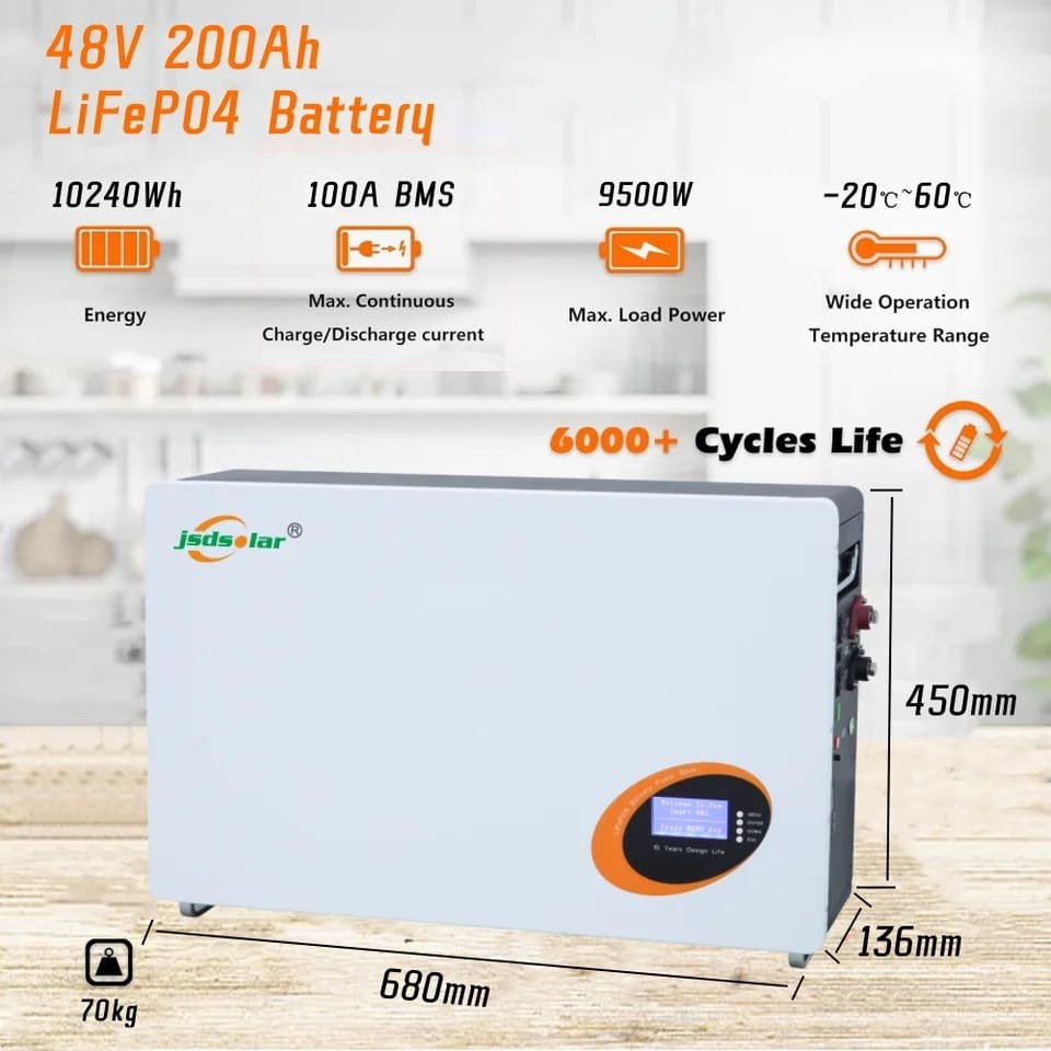 Jsdsolar Lithium Ion Battery 10Kwh Lifepo4 Battery 48V 200Ah Home Solar Energy Systems UPS