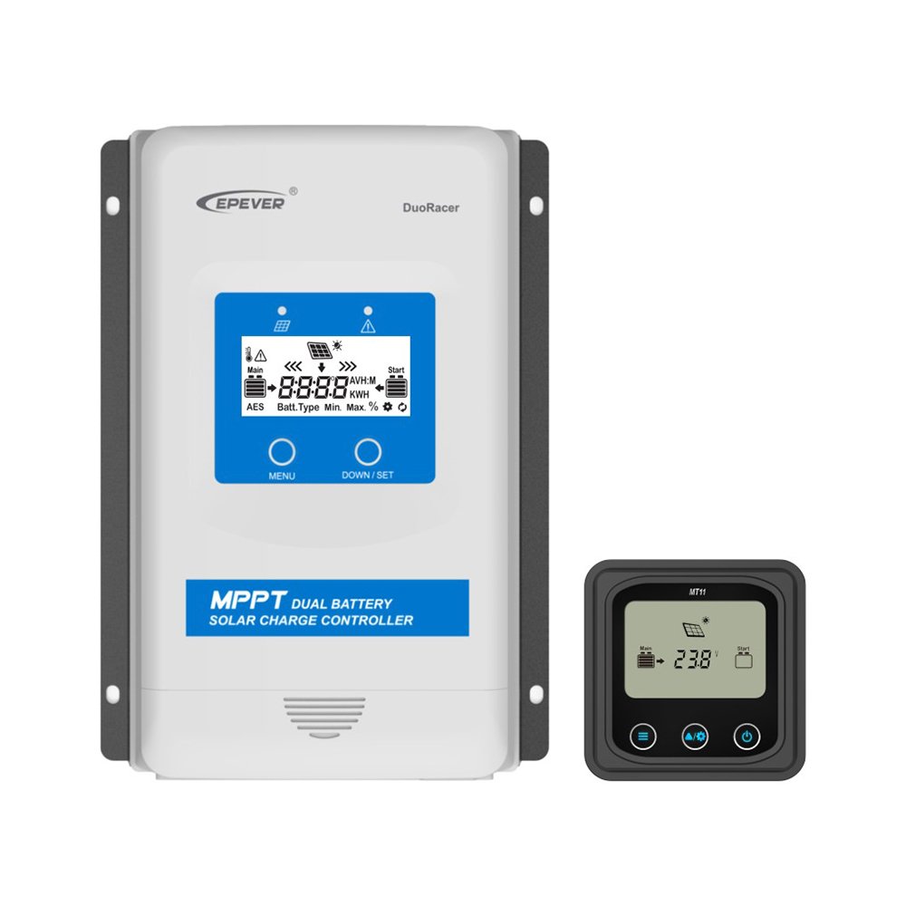 EPever DuoRacer Series MPPT Solar Charger 10A 20A 30A lcd display dual battery system 12V 24V MPPT dual solar charge controller