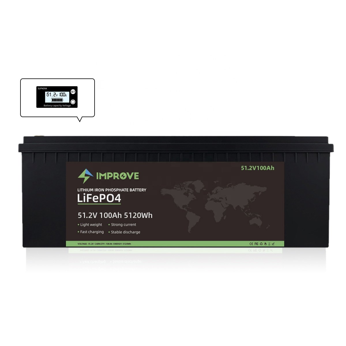 IMPROVE Factory 36V 48V 51.2V 100AH Lifepo4 Battery Lithium ion battery pack For Solar Energy Storage