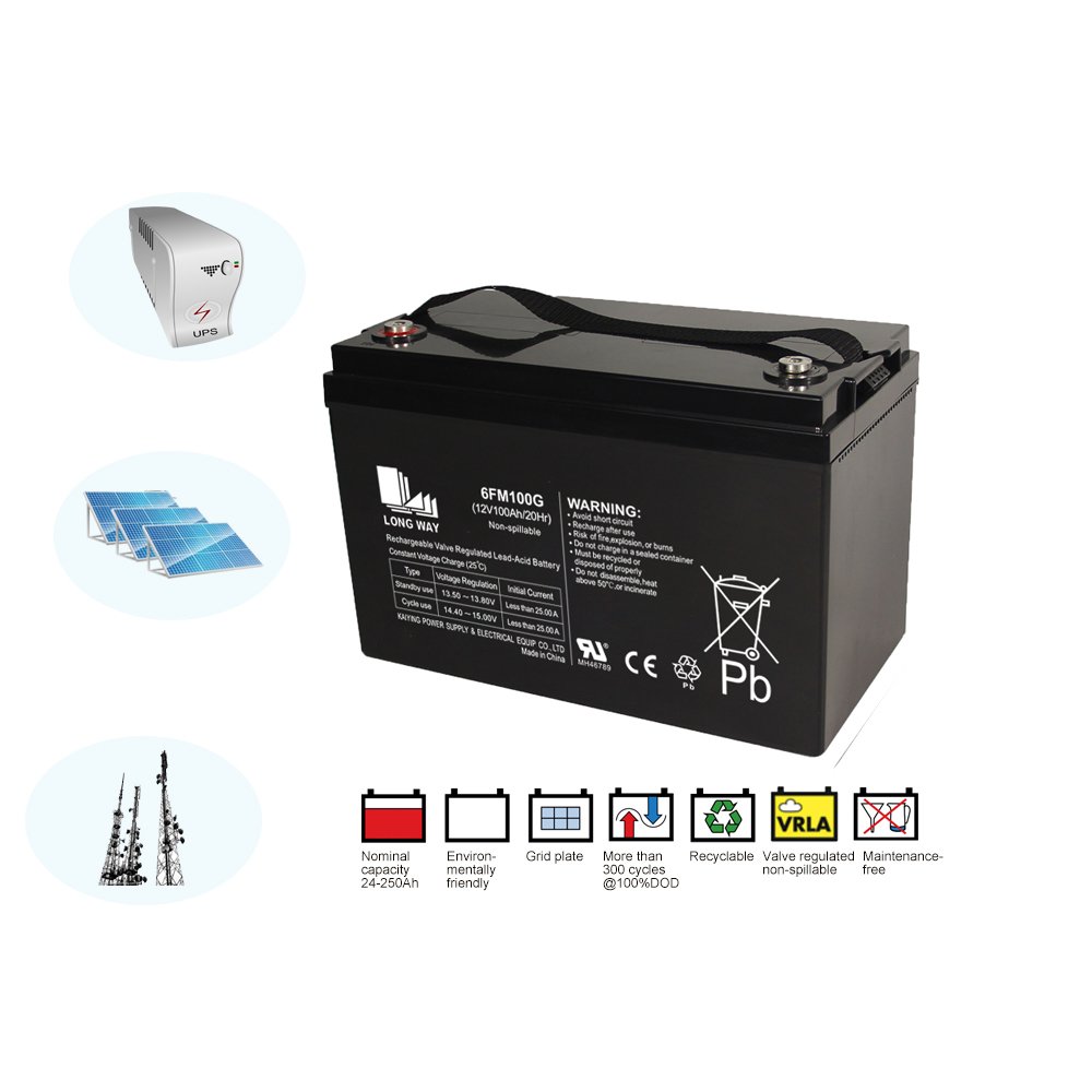 6FM100G Deep Cycle 12V100Ah Rechargeable Lead-Acid Battery AGM Gel Technology for Solar Energy Storage System