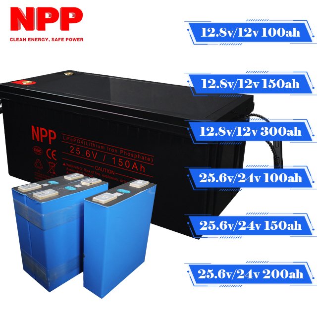 Lifepo4 Cell Solar Battery Green Clean Energy Durable Rechargeable 24V 12V 100ah NPP lead acid Battery