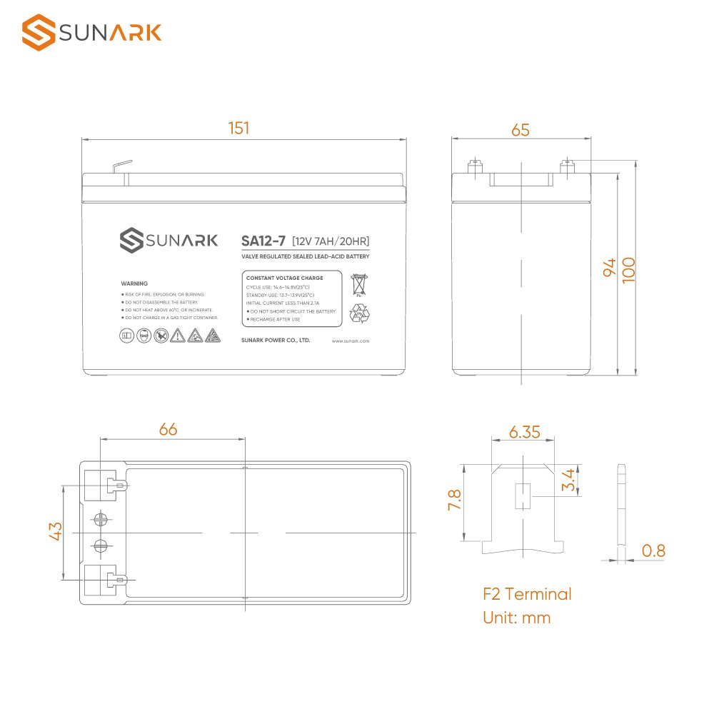 SunArk AGM Lead Acid Battery 12V 5Ah 7Ah 12Ah 20Ah 30Ah Leoch Rechargeable Sealed Gel Solar Battery Backup