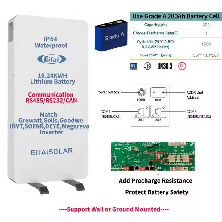 Eitai Solar 48V 51.2V 100AH 200AH 300AH 400AH Energey Storage Powerwall Wall mounted 5kw 10kw LiFePO4 Lithium ion Battery