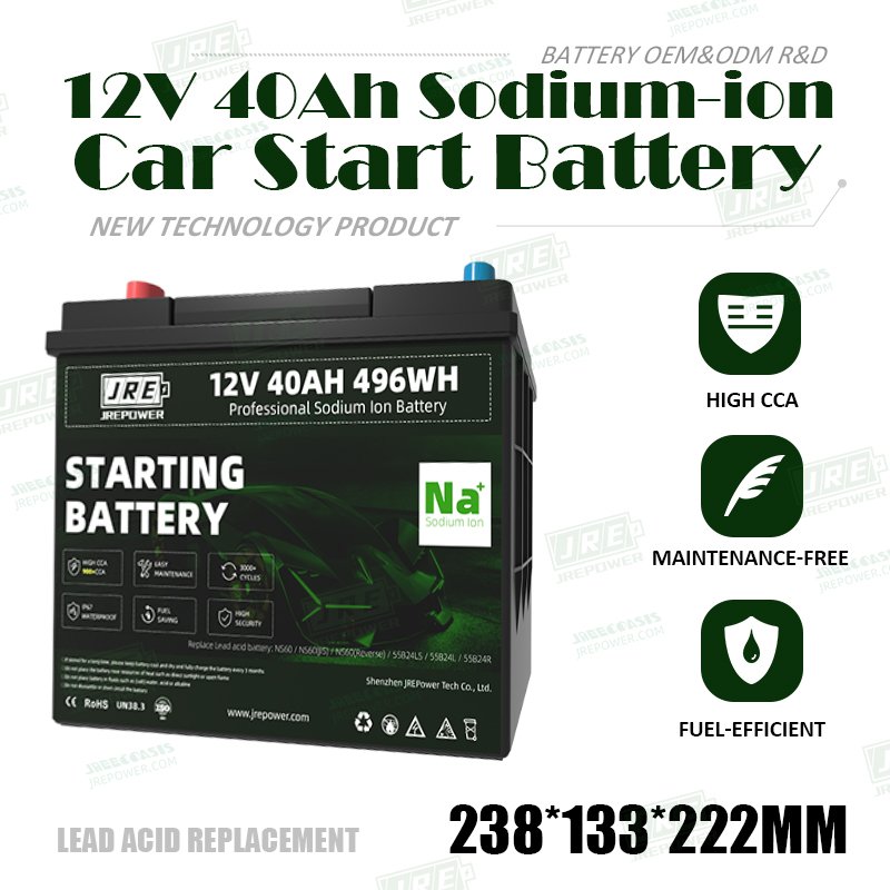 Na+ Sodium ion 12.4V 40Ah 496Wh cranking battery High 600CCA Sodium-ion Starting battery to replace lead acid battery NS60/55B24