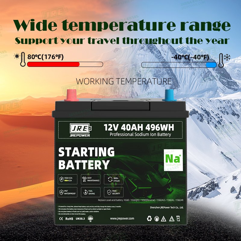 Na+ Sodium ion 12.4V 40Ah 496Wh cranking battery High 600CCA Sodium-ion Starting battery to replace lead acid battery NS60/55B24