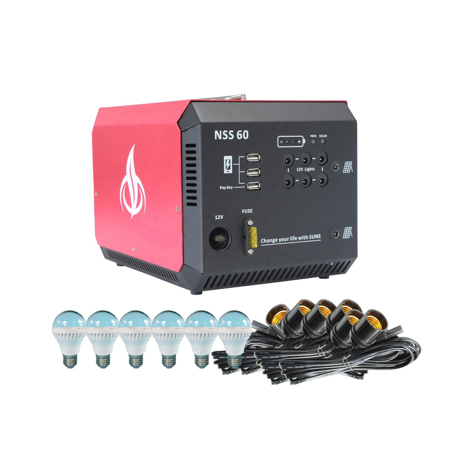 Efficient Solar pay as you go system with LED Bulbs DC12V 60W Solar panel system Off-grid for Africa rural areas