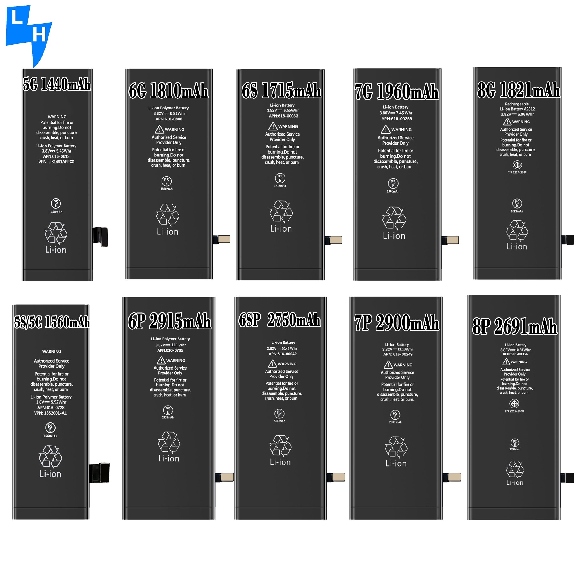 China mobile phone battery For iphone 5G 5S 5C 6G 6S 6P 6SP 7G 7P 8G 8P Rechargeable Batteries
