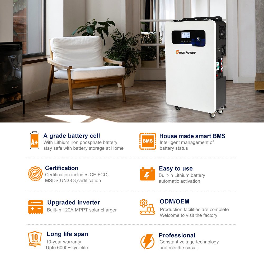 all in one Built in inverter and Lithium 200ah 48V Lifepo4 Battery With Capacity Of 5.12KWH Stand Power solar Energy For Home
