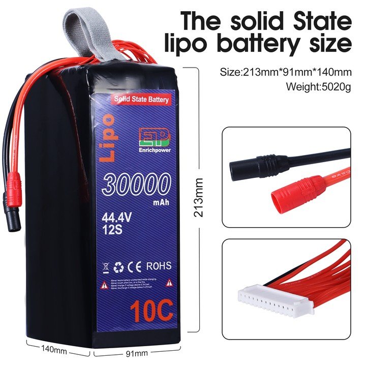 EP New Technology 12S 10C 30000mah Semi Solid State Lithium ion Battery 44.4V for Fixed-Wing Drones
