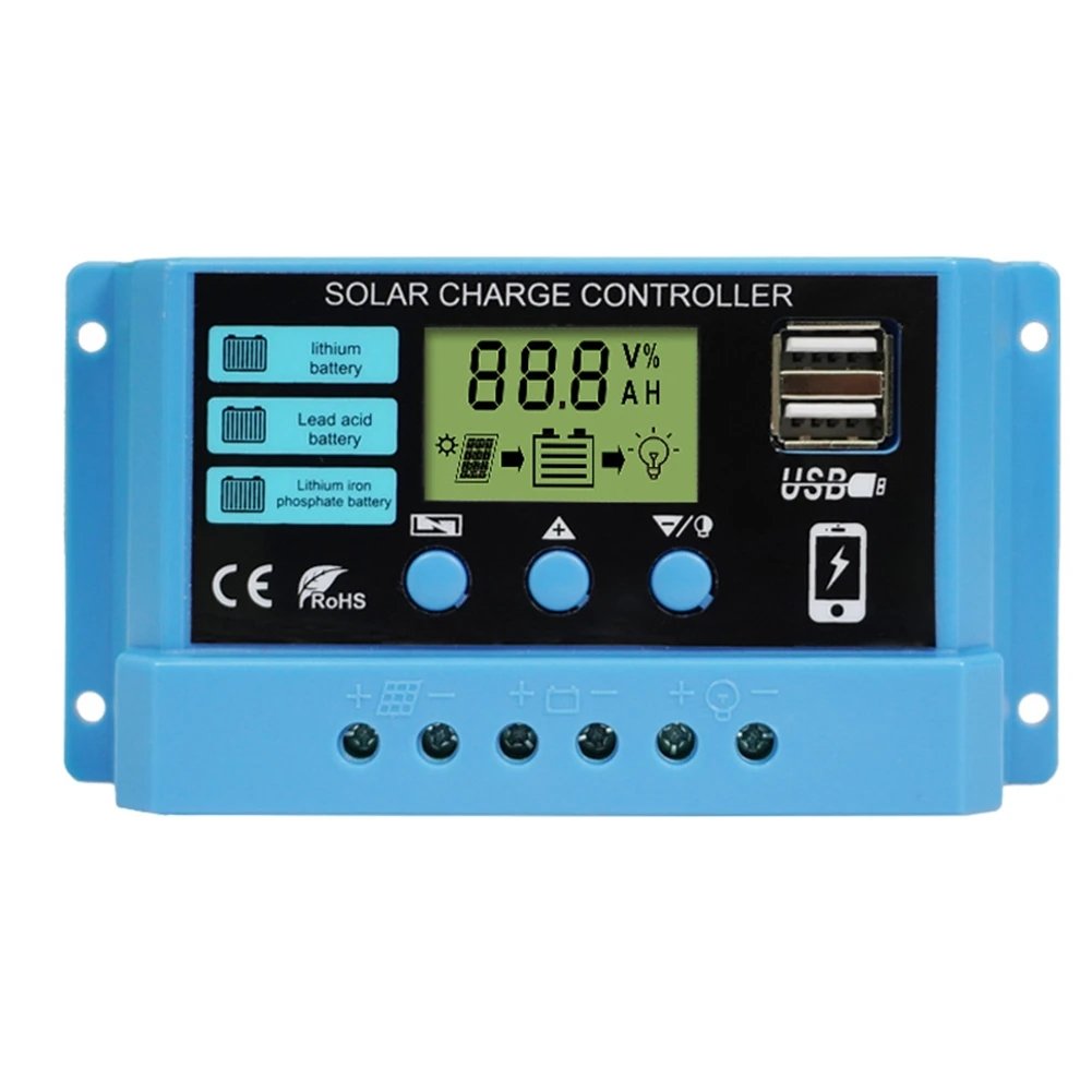 10A 20A 30A Solar Charge Controller 12V 24V Solar Panel PV Controller 50VDC For Lifepo4 Lithium Lead Acid Battery