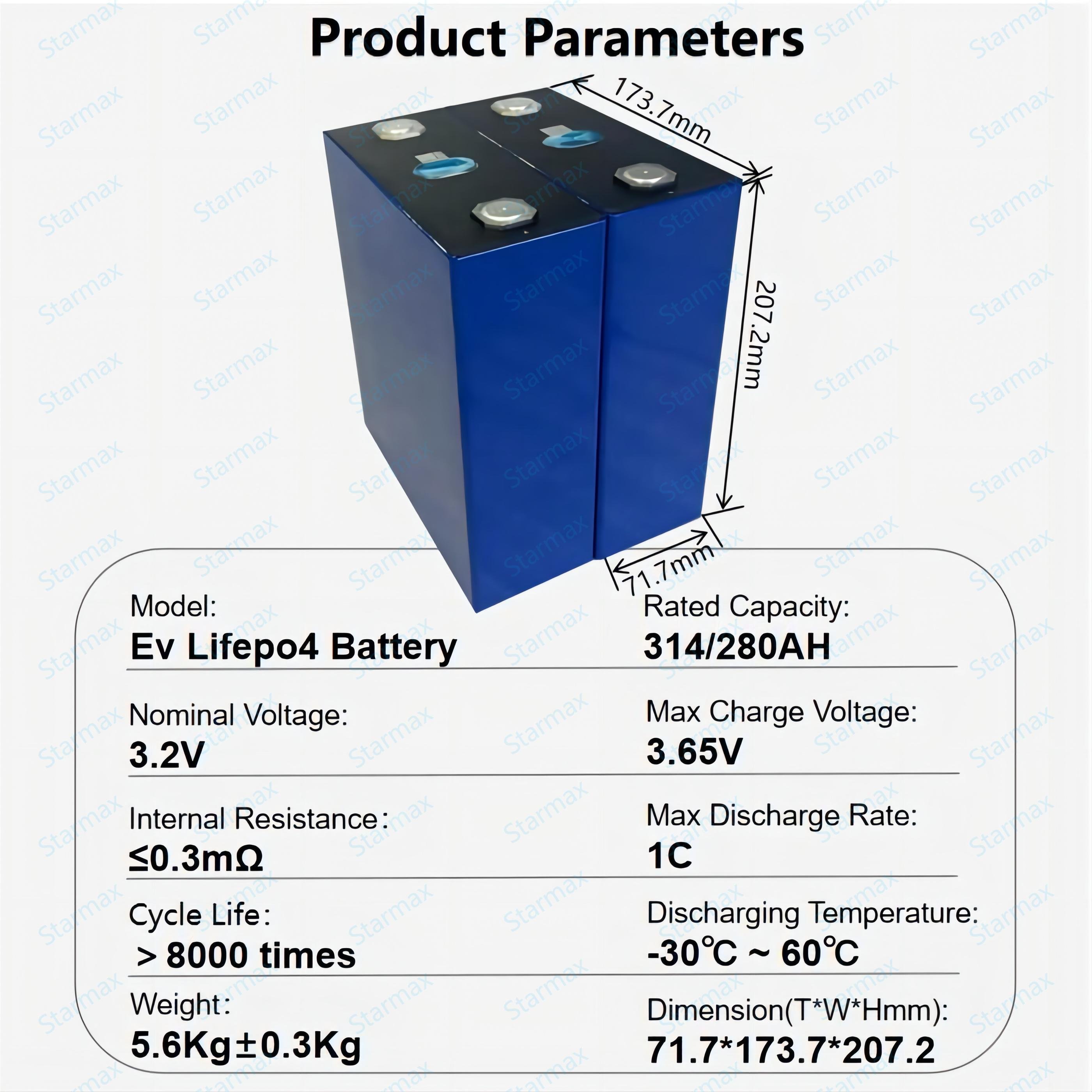 Starmax EV 3.2V 280Ah Lifepo4 Battery Powerwall 16Pcs 51.2V 10Kwh Wall Mounted Lifepo4 Lithium Battery