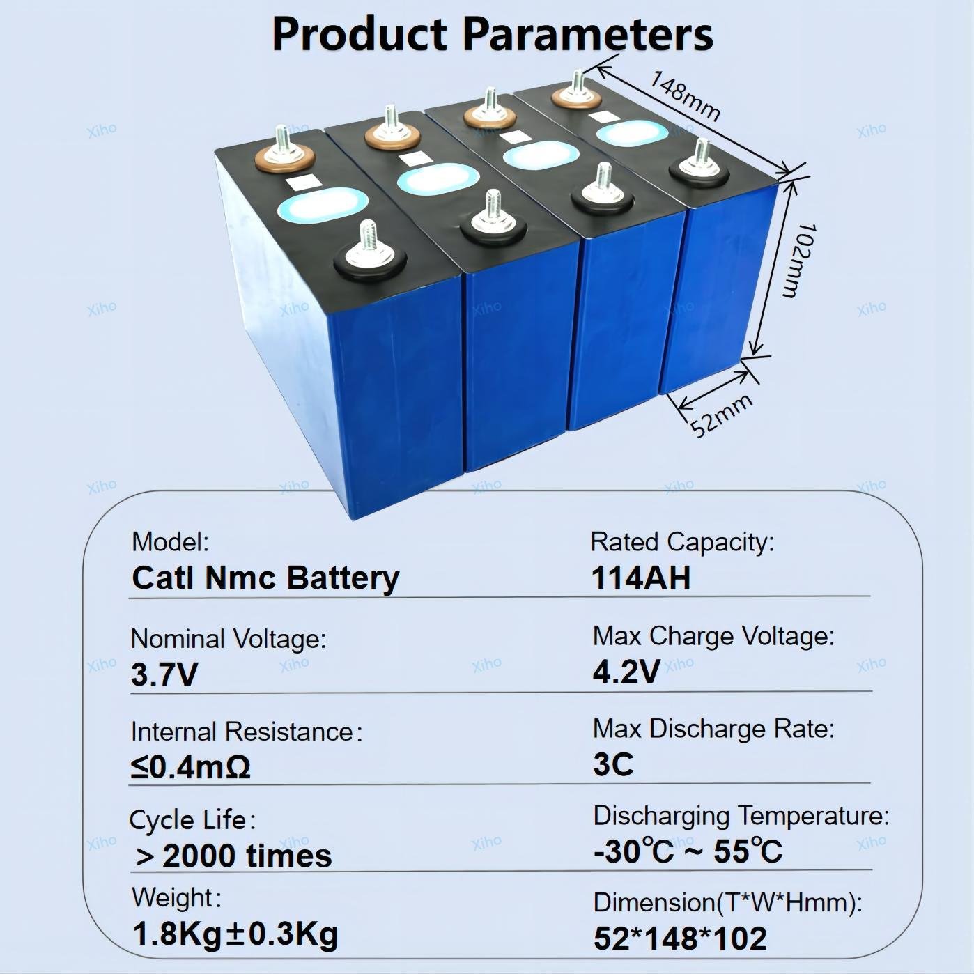 Xiho Hot Sell Catl 3.7V 114Ah 116Ah 117Ah Rechargeable Ncm Prismatic Cell Nmc Battery Golf Carts EV Power Lithium Ion Batteries