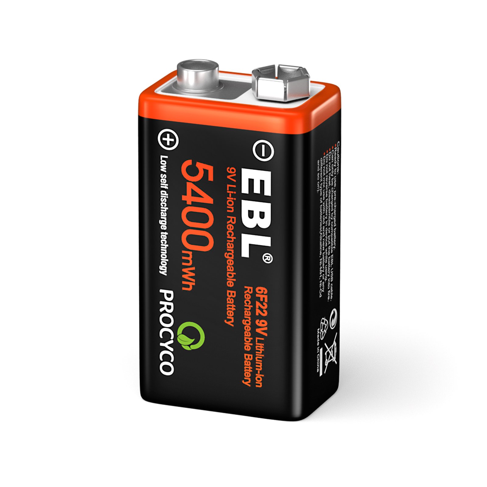 EBL 9V 5400mWh 600mAh USB Rechargeable Cell Lithium ion Battery With 4 in 1 USB Cable