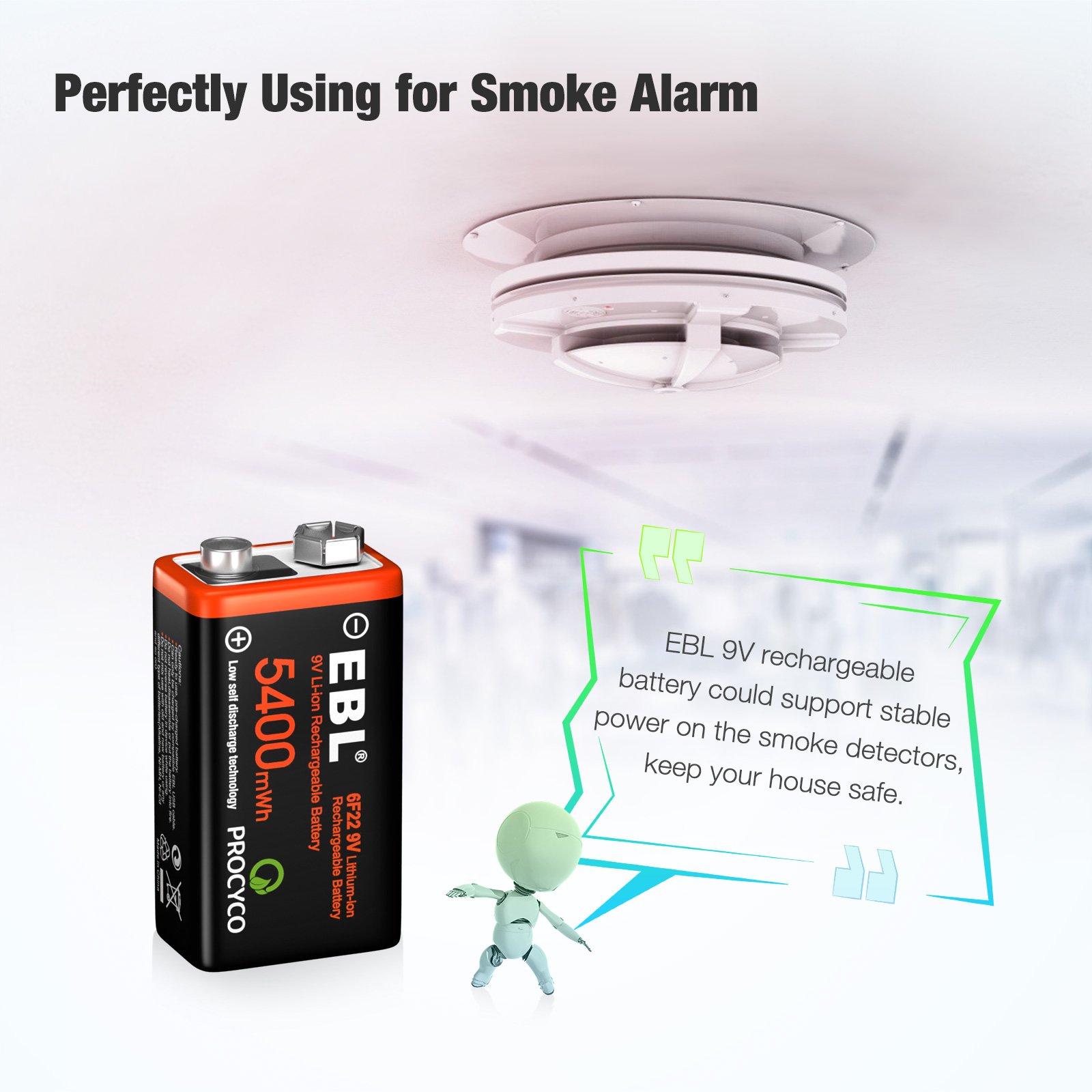 EBL 9V 5400mWh 600mAh USB Rechargeable Cell Lithium ion Battery With 4 in 1 USB Cable