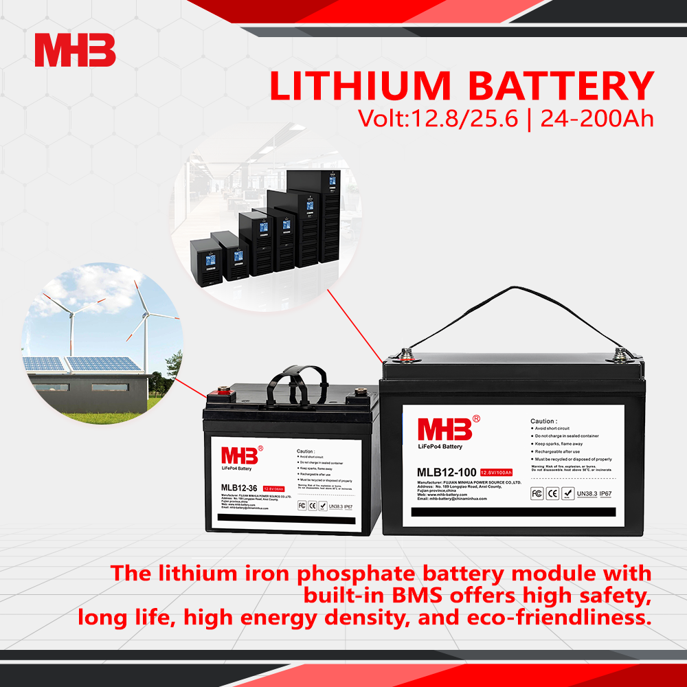 Mhb Batterie Rechargeable LiFePO4 Solar Home Energy Storage Golf Cart 12.8v Li ion Phosphate 12V 24ah Lithium Ion Battery Pack