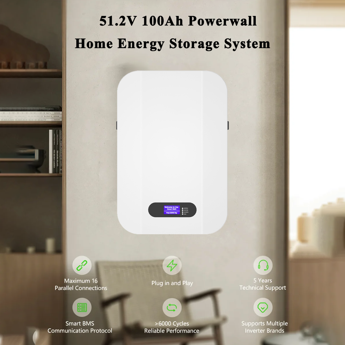 Avepower 48V LiFePO4 Battery Pack 5Kwh Powerwall Solar System 48V Wall Mounted LiFePO4 Energy Storage Battery
